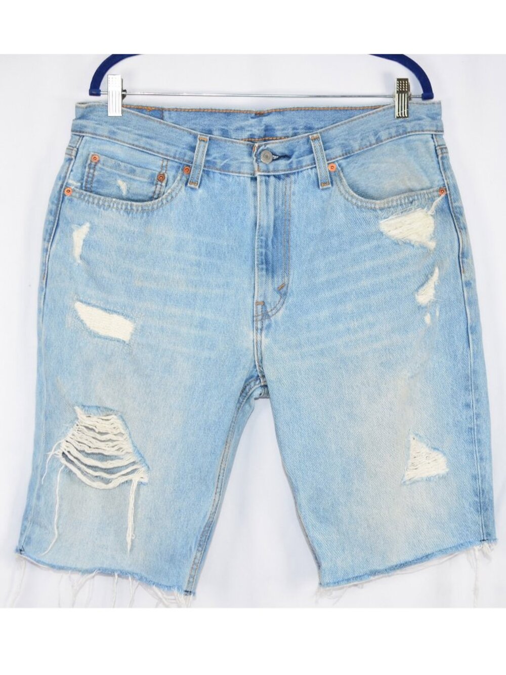Levis 511 Slim Fit Distressed Bermuda Denim Shorts Light Blue W36